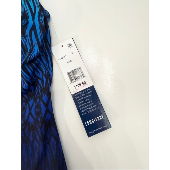 Longitude Womens Blue Tahoe Ombre Scoop Back Tummy Control Swimsuit Size 8 NWT - Picture 2 of 7